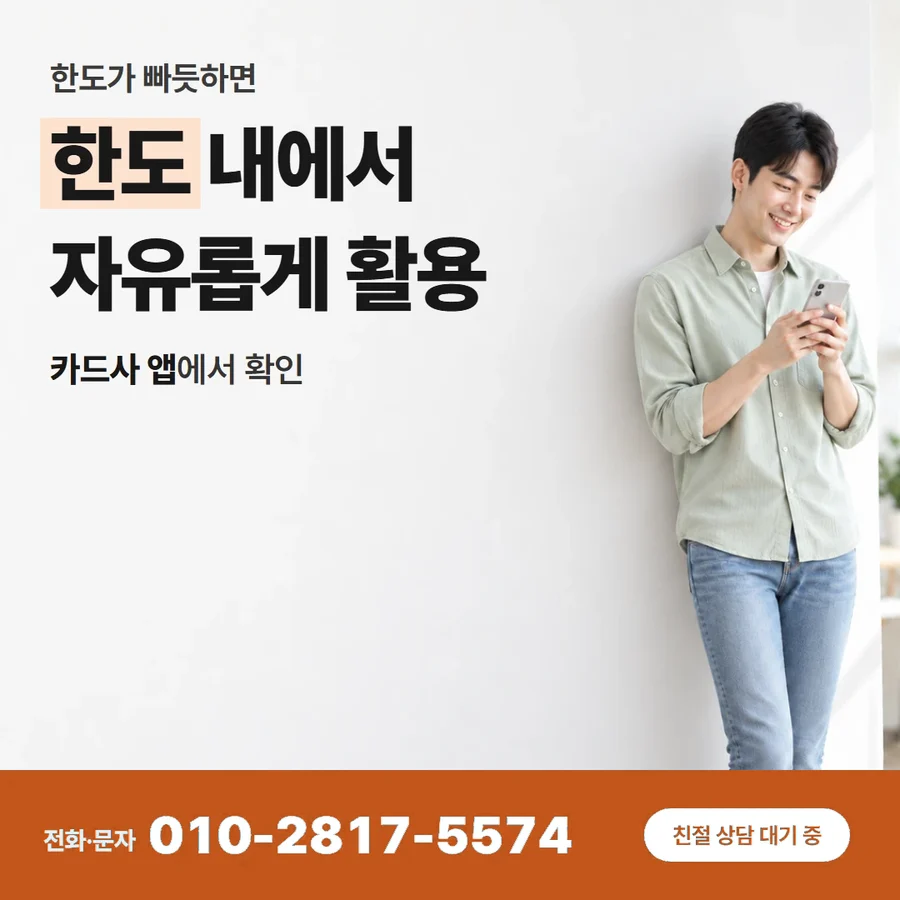 신용카드 한도 현금 카드 — 한도 내에서 자유롭게 활용, 카드사 앱에서 확인