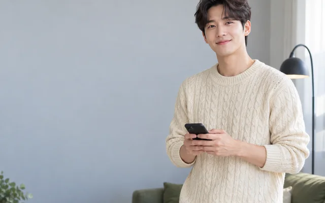 스마트폰을 들고 남은 한도를 확인하는 20대 남성